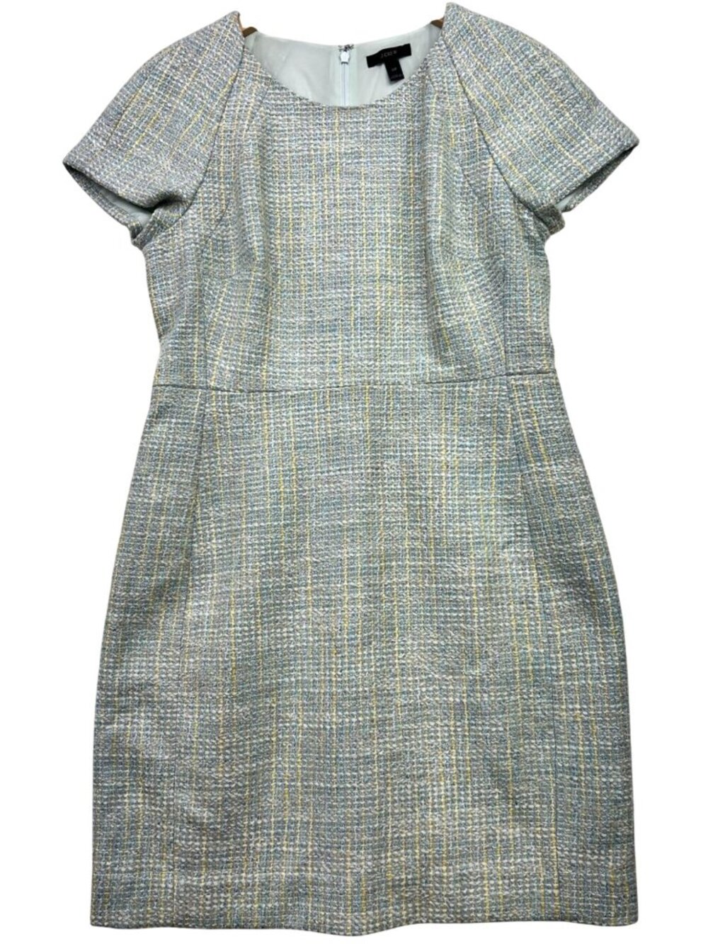 J. Crew Women's Tweed Mini Shift Dress Short Sleeve Size 12P Sky Blue Back Zip